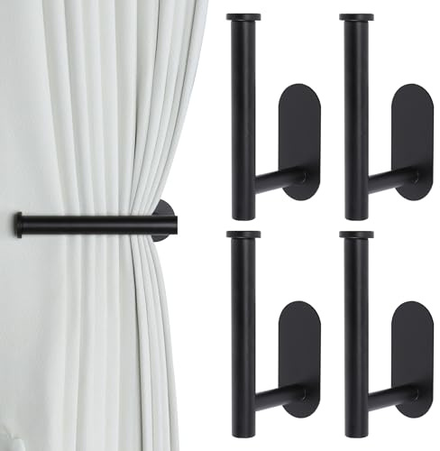 Groleca 2 Pack Adhesive Curtain Holdbacks Curtain Tie Backs Curtain Holdbacks No Drill Curtain Pull Backs Adhesive Curtain Hooks Curtain Holders for Drapes (2, Black)