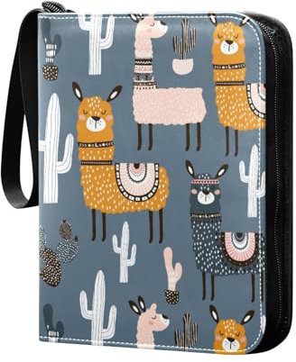 Lama Kaktus Alpaka Sammelkartenalbum 4 Taschen Kartenordner 50 Seiten 400 Karten PU Reißverschluss Kartenbinder Aufbewahrung Halter für Sportspielkarte