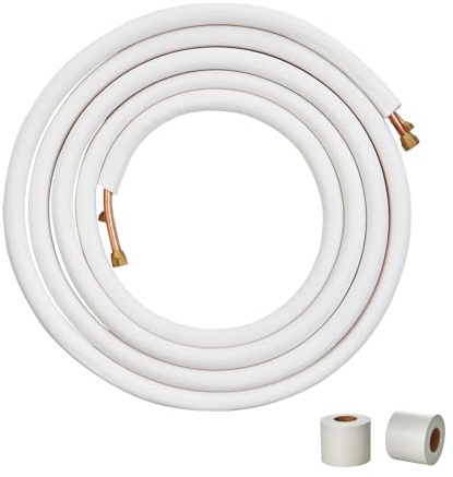 VEVOR 7620 mm mini delad linje-set, 6,4 och 9,5 mm O.D kopparrör och treskikts isolering, för mini delad luftkonditionering kylmedel eller värmepump utrustning & HVAC med omslagsremsor.