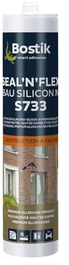 BOSTIK S733 Seal´n´Flex Construcción Silicona Manhattan – Silicona Neutral Universal Resistente al Moho, Elasticidad Permanente, Resistente a Pinturas, Para Interior y Exterior, 300 ml