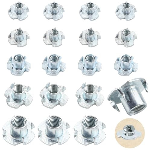 115 Stk Einschlagmutter M8 Einschlagmuttern mit Einschlagspitzen M10 M6 M5 M4 Schlagmuttern T-Nüsse Vier-Prong Kohlenstoffstahl Einschlaghülse Mutter für Möbel,Holzbearbeitung,Holz,Schrauben Kits,DIY
