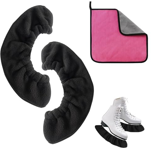 JSTHHTT 1 Pair Ice Skate Blade Covers, Ice Skate Soakers, Skate Covers with Two Towel, Winter Skate Guards, Ice Skating Accessories, for Ice Hockey Skates Figure Skating Ice Skates (Black)