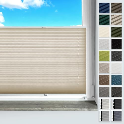 Rollmayer Plissee ohne Bohren, mit Klemmträger Plisseerollo Faltrollo Sichtschutz und Sonnenschutz für Fenster und Tür Premiumqualität Falte für Zuhause, 3 Kollektionen(Binco Cappucino,B45cm x H120cm)