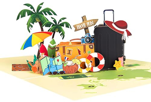 AIBAOBAO Tarjeta Pop Up Viaje 3D, Tarjeta de Cumpleaños Emergente Viaje por el Mundo, Postal Felicitación para Cumpleaños, Despedida, Vacaciones, Luna de Miel, Jubilación, Regalo para Viajeros