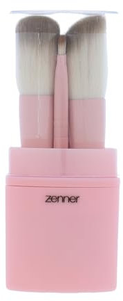 Zenner Ensemble de pinceaux de maquillage avec support – Ensemble de 4 pinceaux de voyage avec étui – Comprend un pinceau à poudre, fard à joues, oblique et fard à paupières – Compact, lavable et