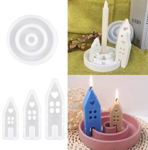Set di 4 Stampi in Silicone Portacandele con 3 Case e 1 Candeliere, Stampi in Silicone per Colata di Candele, Sapone e Artigianato, Ideale per Decorazioni Fai da Te