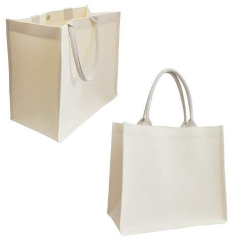Rieoany Canvas Tote Bags for Women, 2 Pack Plain Jute Shopping Bag with Magnetic Closure, The Tote Bag Ideal for DIY Craft and Daily Use, Reusable Canvas Bags for Craft 36 x 32 x 19 cm Beige