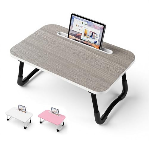 Small Laptop Bed Desk - Lap Desk 48 x 30cm for Breakfast Tray Table, Eating, Reading, Writing, Working, Laptop Stand for Bed, Sofa, Office and Home (Grey)