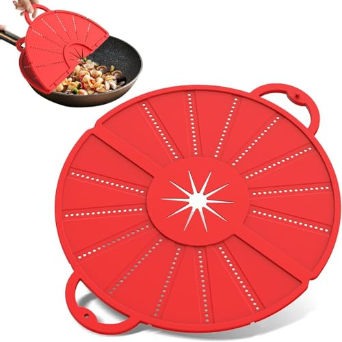 Zheigaoxea Silicone Splatter Screen for Frying Pan, Foldable Splash Guard, Multi-Use Grease Splatter Guard,Heat-Resistant Trivet Mat, 12 Non-Stick Oil Splatter Guard, Dishwasher Safe, BPA Free-red（Re