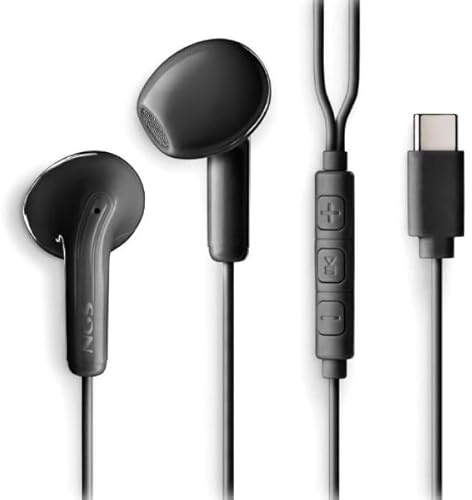 NGS Cross Glide Black Écouteurs à Bouton USB-C avec Microphone et Bouton Multifonction, contrôle de la Musique et des appels, câble 120 cm, Son, compatibles avec Smartphones et tablettes