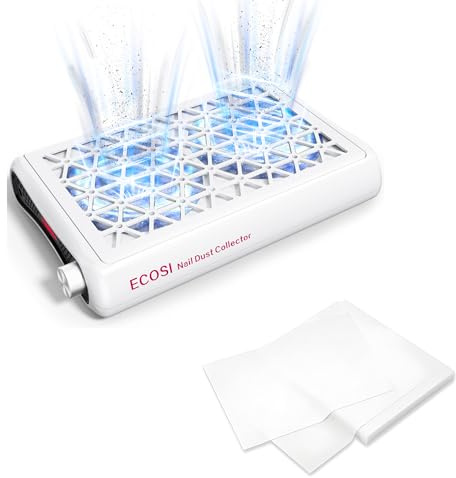 ECOSI Nail Dust Collector, Dual Turbo & 1600PA Professional Vacuum Fan Dust Extractor with 30 Pcs Filter Papers Bundle 60 Pcs Extra Filter Papers
