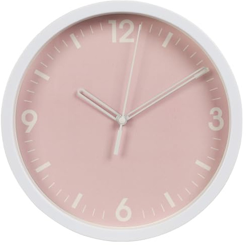 MIJOMA Väggklocka rund 22,5 cm tyst kvartsrörelse modern design med vit ram tydliga siffror plast för kök vardagsrum kontor hall barnrum (rosa)