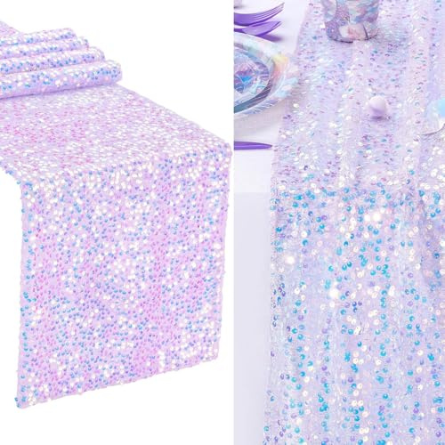 Gansdnek Purple Sequin Table Runner, 30 x 275 cm Table Runner for Mermaid Sequins Glitter Mesh Runner Shimmering Sequin Table Runner Suitable for Party Decorations, Weddings, Birthdays