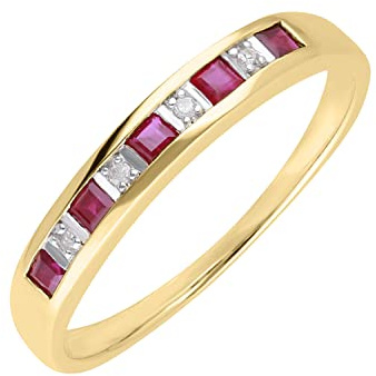 Ivy Gems Infinity Jewellery Bague en or jaune 9 carats sertie de rubis et de diamants, Small, Or Diamant, Rubis