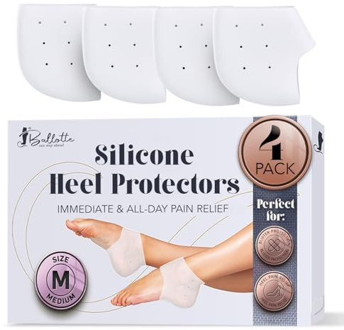Ballotte Premium Silicone Heel Protectors (Medium - 4 Pack) | Gel Heel Pads/Silicone Socks for Women & Men - Pain Relief for Cracked Heel | Blister Prevention Heel Cups/Cushions for Plantar Fasciitis