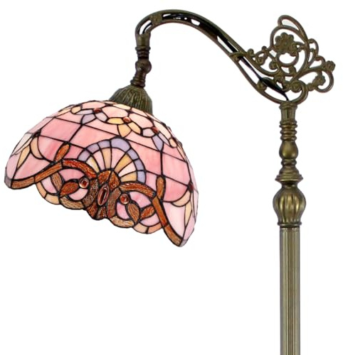 WERFACTORY Tiffany Floor Lamp Pink Baroque Stained Glass Arched Lamp 12X18X64 Inches Gooseneck Adjustable Corner Standing Reading Light Decor Bedroom Living Room S003P Series