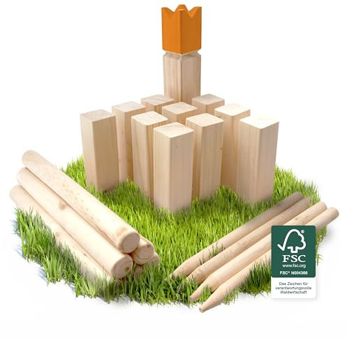 Ocean 5 Kubb – Original-vikingaspelet, högkvalitativt spel av FSC®-trä i tygpåse med massiva pjäser, svenskt schack av trä, utomhusspel/kastschackspel, kubbspel för barn och vuxna