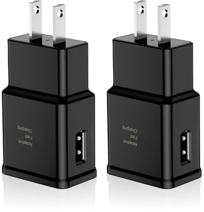 Adaptive Fast Charging Block USB Wall Charger Adapter Fits Samsung Galaxy S25/S24/S23/S22/S22 Ultra/S21/S20/S10/S9/S8/S7/Edge/Note 10 Quick Charge (Black, 2 Pack)