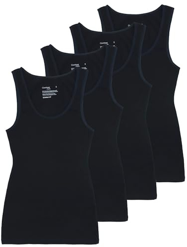 Comfneat Women's 4-Pack Slim-Fit Basic Tanks Cotton Casual Comfy Top Underwear (L, Black 4-Pack)