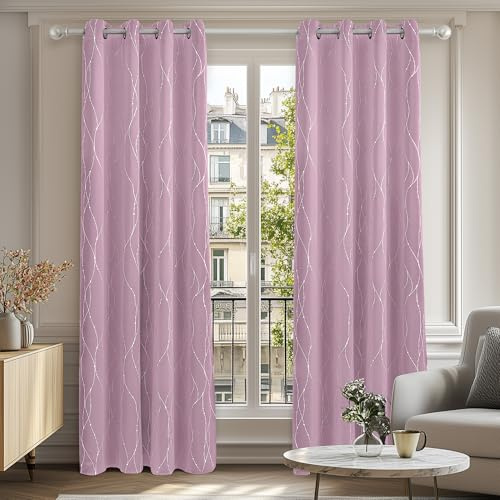 Deconovo Blackout Curtains with Eyelets, Light Pink Blackout Insulated Curtains, Baby Room Curtains with Lining, Decorative Curtains for Bedroom, 55W x 69L Inch, Set of 2