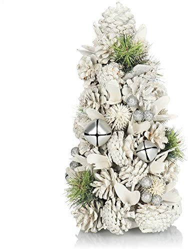 COM-FOUR® Albero di Natale decorativo, piccolo albero natalizio decorativo, decorazioni da tavola in bianco con glitter per l'Avvento (34cm con cono bianco)