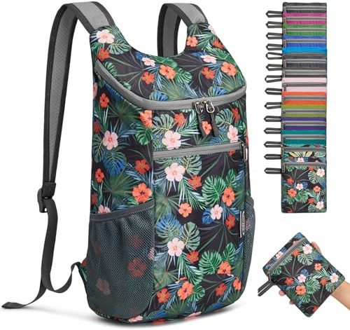 G4Free Faltbarer Rucksack Leichter Tagesrucksack Klein 130g Unisex Packbarer Reiserucksack Wanderrucksack für Wandern Fahrrad (Blume Schwarz)