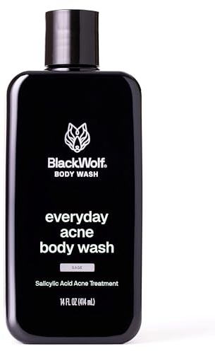 Black Wolf Salicylic Acid Body Wash for Men - 14 Fl Oz Men's Body Acne Wash - Charcoal Helps Reduce Acne Breakouts & Cleanse Your Skin - Full Coverage & Deep Clean Treatment - Men's Bodywash