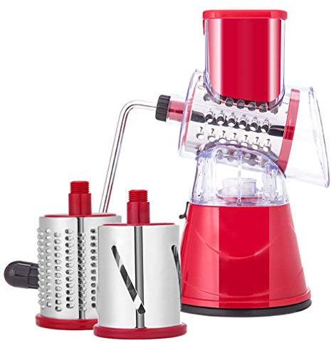 Multifunction Rotary Cheese Grater,detachable Round Mandoline Slicer Grinder,3-Blades Manual Vegetable Cutter,rotary Drum Grater with Suction Cup