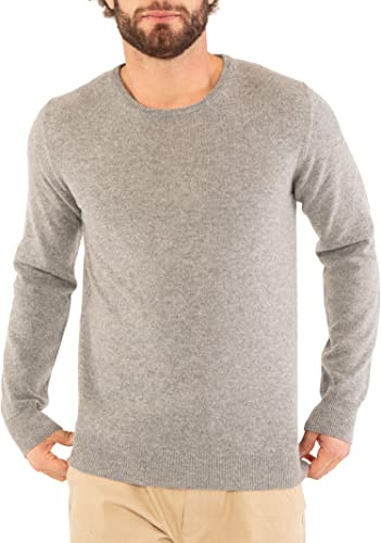 Marine Cashmere - Tröja med rund hals i ren kashmir för män, delikat och mjukt 100 % kashmirgarn, tillverkad i Italien, Porfyri, M
