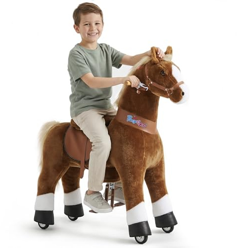 PonyCycle Oficial Clásico Modelo U Pony para Montar Balancin con Ruedas Caballo Juguete Grande Peluche de Caballo Infantil (con Freno y Sonido/Talla 5 para Edades de 7+ años) Caballo Marrón Ux524