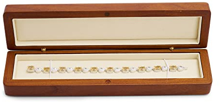 Oirlv Vintage Walnut Madera De Nogal Cadena Larga Caja De Regalo De Cumpleaños, Compromiso, San Valentín(Blanco Crema)