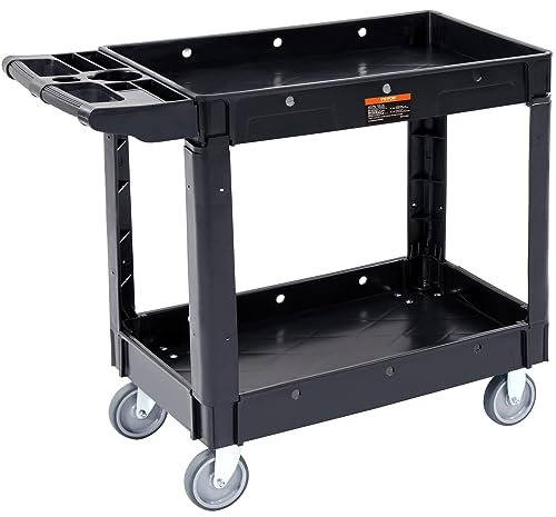 VEVOR Carro Utilitario, 2 Estantes, 250 kg, Carro Utilitario de Plástico con Ruedas Giratorias de 360°, Estante de Borde Mediano, Asa de Almacenamiento para Almacén, Garaje, Limpieza, Oficina