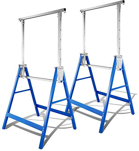 Jopassy 2X Gerüstbock 200 kg Traglast Klappbock Metall Unterstellbock, Klappbock 7-Fach Höhenverstellbar 80-130 cm, Metallbock klappbar(Blau)
