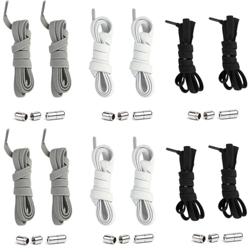 Gentpovth 6 pares Cordones Elásticos Sin Nudo con Hebilla Metal, Cordones ajustables duraderos, Cordones Planos, Para Niños y Adultos, para calzado deportivo casual y zapatillas deporte