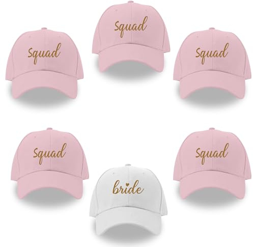 Lady&Home Set di Cappelli per Addio al Nubilato, Cappello da Damigella d'Onore, Cappello da Baseball con Scritta Bride Squad, Cappellini per Camion, Decorazioni per Feste di Addio al Nubilato (Rosa)