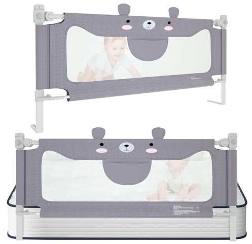 Kidsgigglz Rausfallschutz Bett, 200cm Bett Rausfallschutz Kinder, Bettgitter Bettschutzgitter Kinderbettgitter Babybettgitter Rausfallschutz, Höhenverstellbar Kinderbettgitter für Reisen,1PCS(Bär)