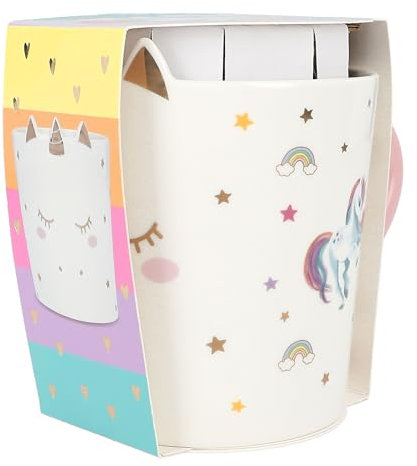 Depesche 13069 Ylvi Blanco con Estampado de Unicornio Dorado y refrán, Taza para Beber de Porcelana con asa Rosa, Capacidad Aprox. 300 ml, Multicolor, One Size