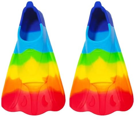 Gvblkq Kinderflossen - Weiche Silikon-Trainingsflossen, Regenbogen-Schwimmflossen für Kleinkinder,Bequeme Kinder-Schnorchelflossen, Kurze Jugend-Schwimmflosse für Kinder, und Mädchen, Rundenschwimmen