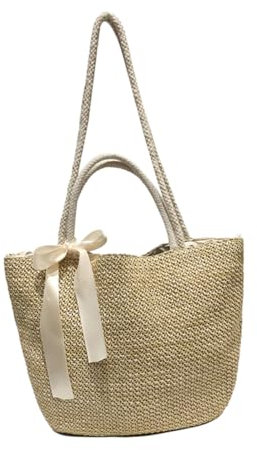 LIFKOME Strohtasche Strandtasche Einkaufstasche Strohgewebte Urlaubshandtasche Mit Großem Fassungsvermögen Für Reisen Im Freien