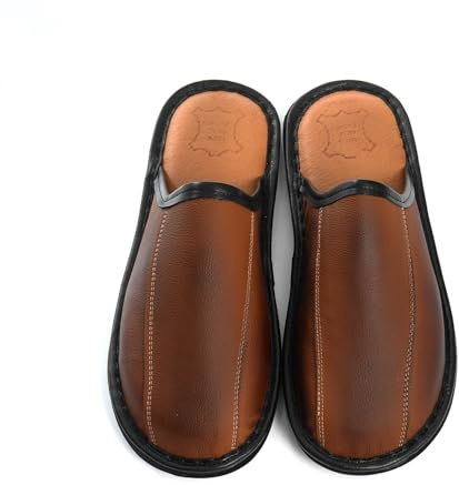 Rimo-Genuine Touch Chaussons en cuir pour homme - Pantoufles faites à la main avec semelle antidérapante, confortables et robustes, tailles 41-47