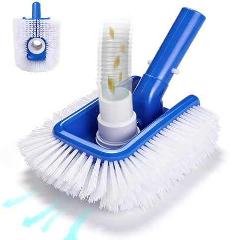 Pool Brush Head with Pool Vacuum Head for Inground & Above Ground Pools, Round Heavy Duty Scrubber Pool Broom Cleaning Nylon Brush with 1/4 or 1/2 Swivel Hose Connection, No Pole