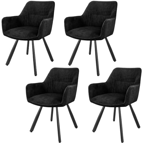 LEWE Lot de 4 Chaises de Salle à Manger Pivotante, Chaise de Cuisine avec Accoudoirs, Dossier, Chaises Fauteuil Rembourrées, Pieds en Métal, pour Cuisine, Salon, Bureau, Coiffeuse