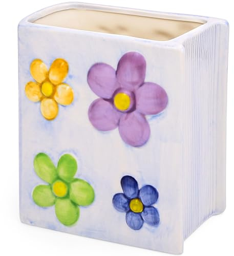 Busnos pennhållare söt bok blomma vas penselhållare blommor skrivbordsdekoration Kawaii present för kvinnor födelsedag pennhållare lila vaser skrivbord pennor arrangör estetisk för flickor