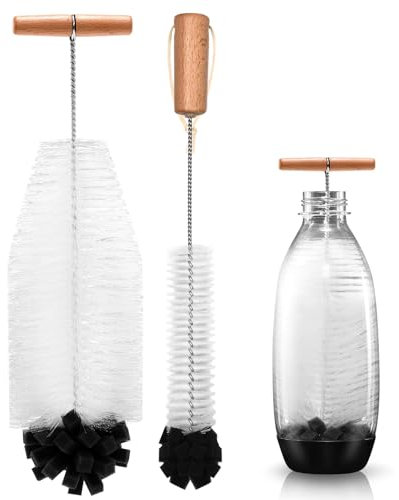 wokdsbl 2 Piece Bottle Brush Set for Sodastream Glass Bottles and Duo Accessories, Sponge Brush with Ergonomic Handle for Baby Bottles, Carafes, Drinking Bottles, Aluminium Bottles