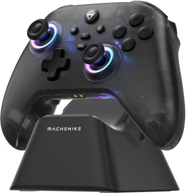 Machenike G3V2 Controller PC, Gamepad PC Wireless, 2 Einstellbare Hall Effekt Joystick, 2 Programmierbare Tasten, mit Bunten RGB-Lichtern, für Switch/iOS/Android, 1000mAh Akku (Schwarz UPG)