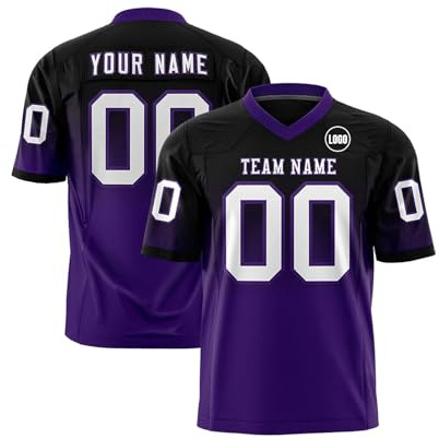 Maillots de Football Américain Personnalisable avec Logo Nom et Numéro de l'équipe Manches Courtes à Séchage Rapide Jerseys pour Hommes Femmes Jeunes Préscolaires