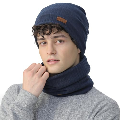 NovForth Set Sciarpa e Scaldacollo – Cappello in Maglia & Sciarpa Tubolare con Pile, Cappello Invernale in Lana per Donne Uomini Adolescenti – Scaldacollo Sciarpa per Sci, Ciclismo, Corsa, Passeggiata