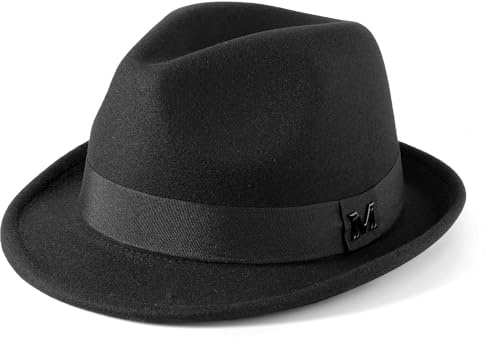 CHIC DIARY Fedora Trilby Hat for Men Classic Short Brim Jazz Cap Black Vintage Winter Cap for Outdoor