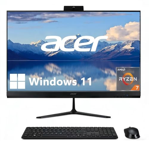 acer Aspire 27 IPS FHD All-in-One Desktop Computer | AMD 8-Core Ryzen 7 5825U (Up to 4.5GHz) | 120Hz Refresh Rate | 16GB DDR4 RAM, 512GB SSD | WiFi 6E, Bluetooth 5.3 | Wireless KB & Mouse