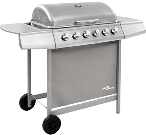 Mokuyary Barbecue gril à gaz avec 6 brûleurs Argenté Jardin